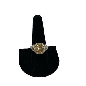 12k white gold plated yellow stone large statement cocktail ring size 9